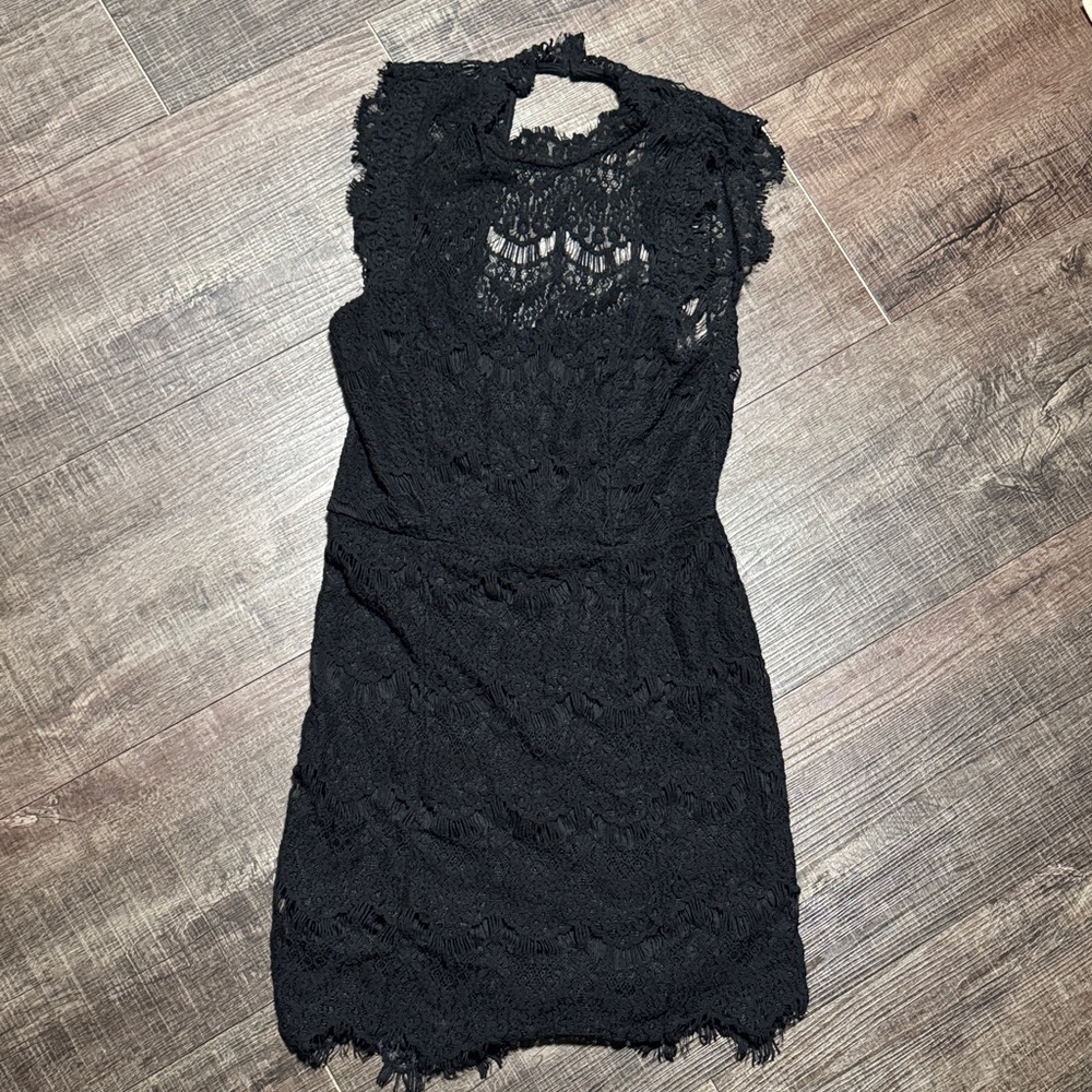 Free People Open Back Black Lace Dress - Picture 1 of 9